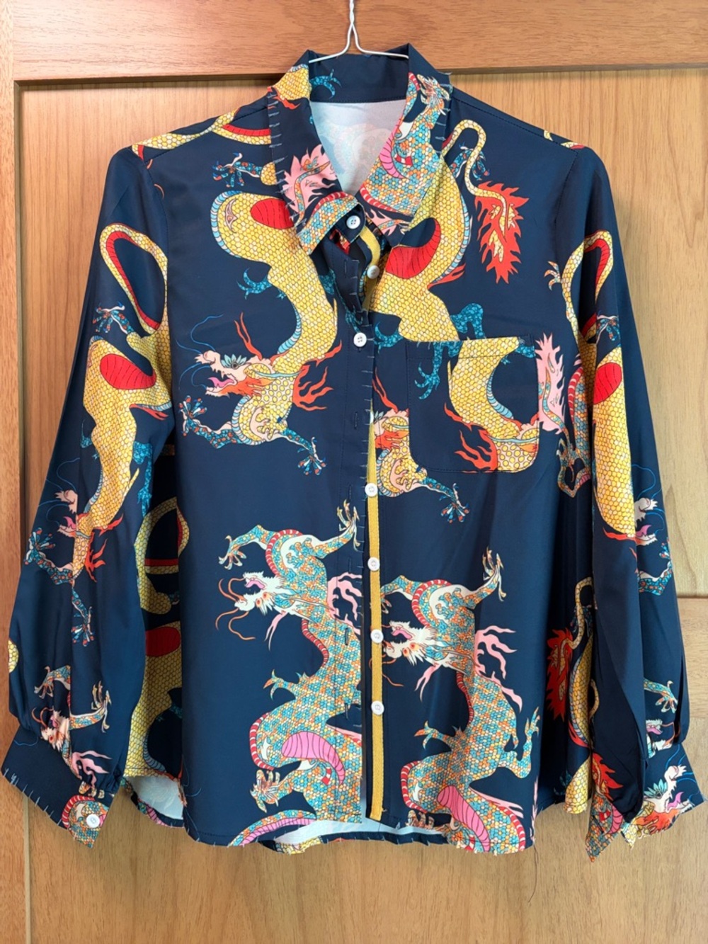 Source Unknown Navy Dragon-Print Button-Up Blouse